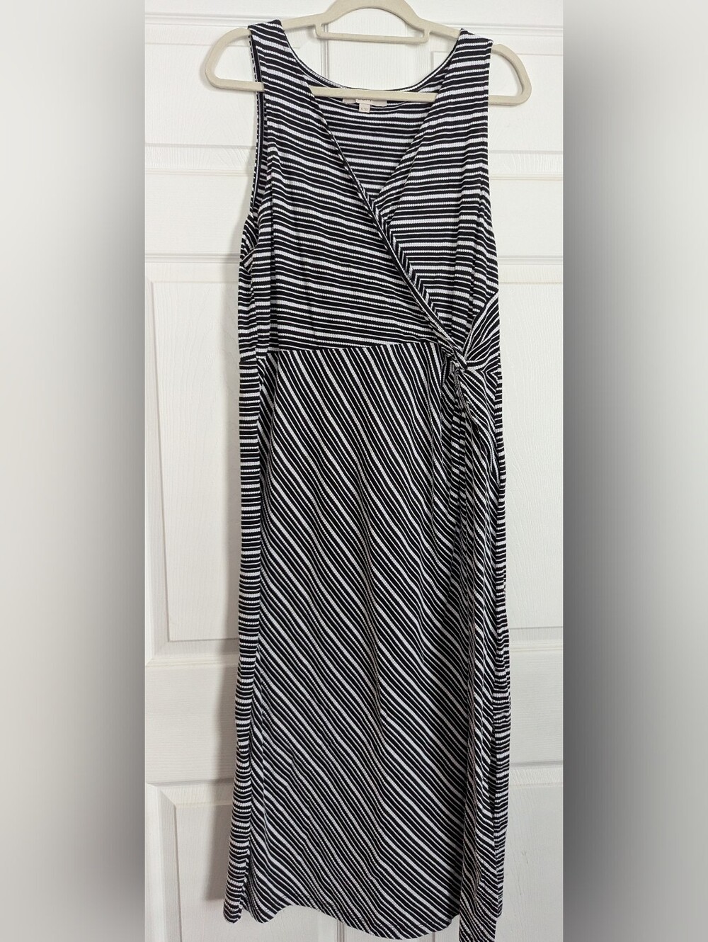 LOFT Black & White Striped Wrap Front Sleeveless Maxi DressListing Description